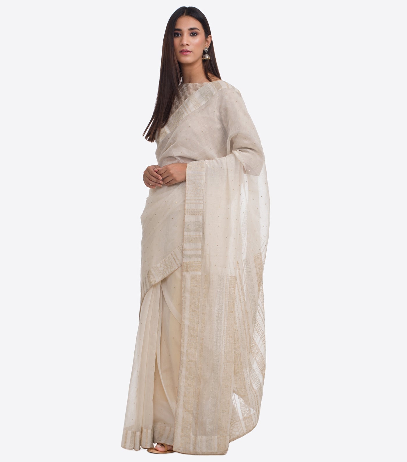White Embroidered Chanderi Sari