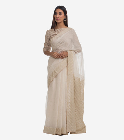 Ivory Embroidered Chanderi Saree