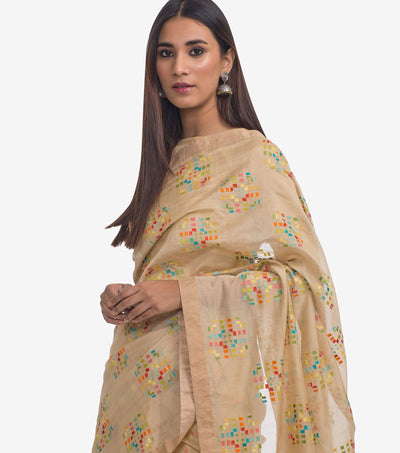 Beige Embroidered Chanderi Saree