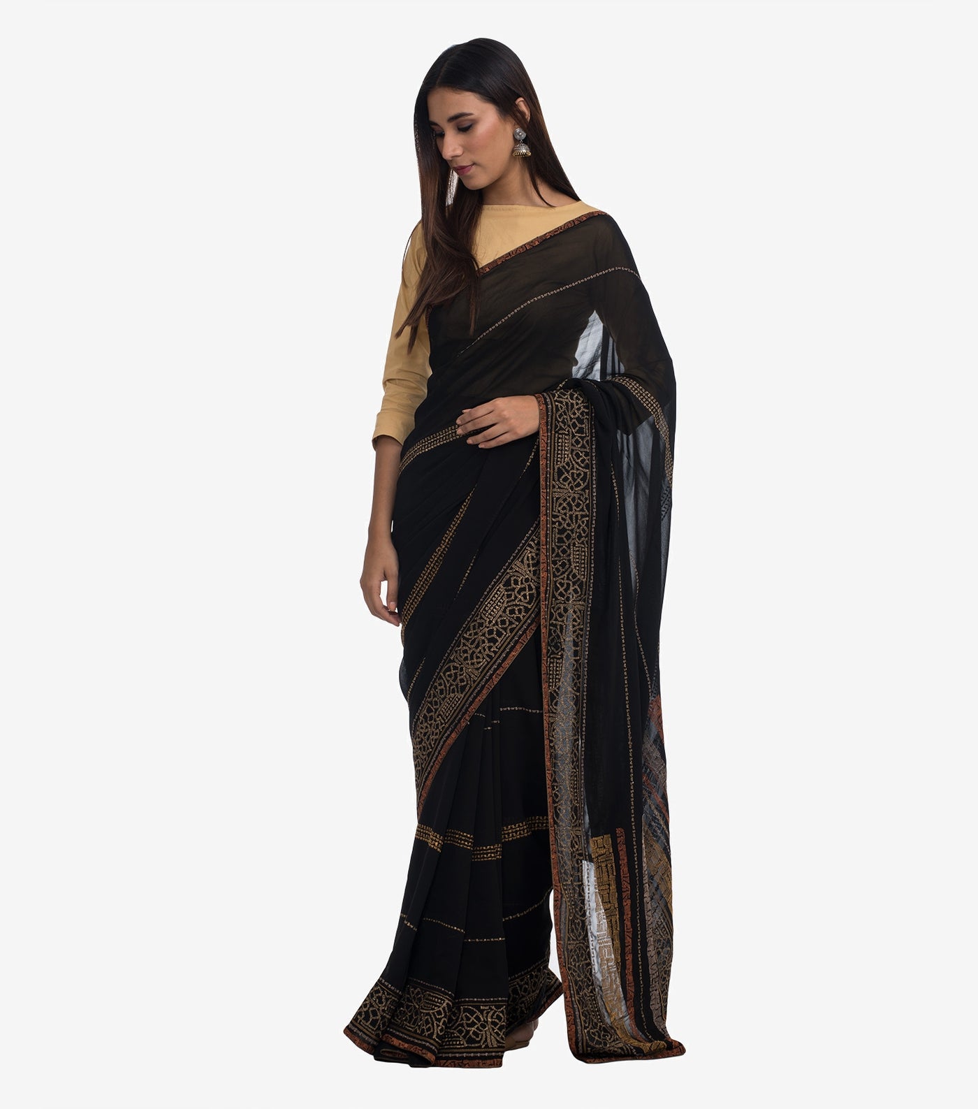 Black Embroidered Georgette Sari