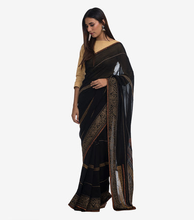 Black Embroidered Georgette Saree