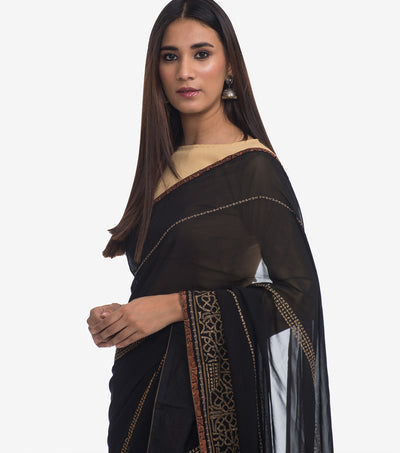 Black Embroidered Georgette Saree