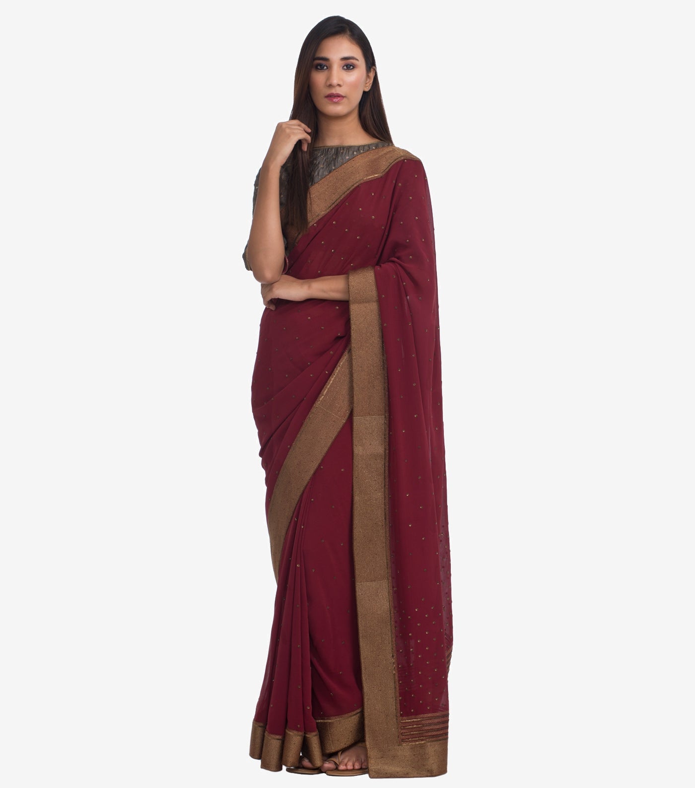 Maroon Georgette Embroidered Saree