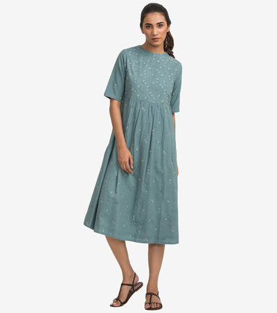 Blue cotton embroidered dress