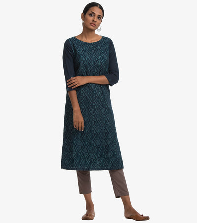 Blue embroidered cambric kurta