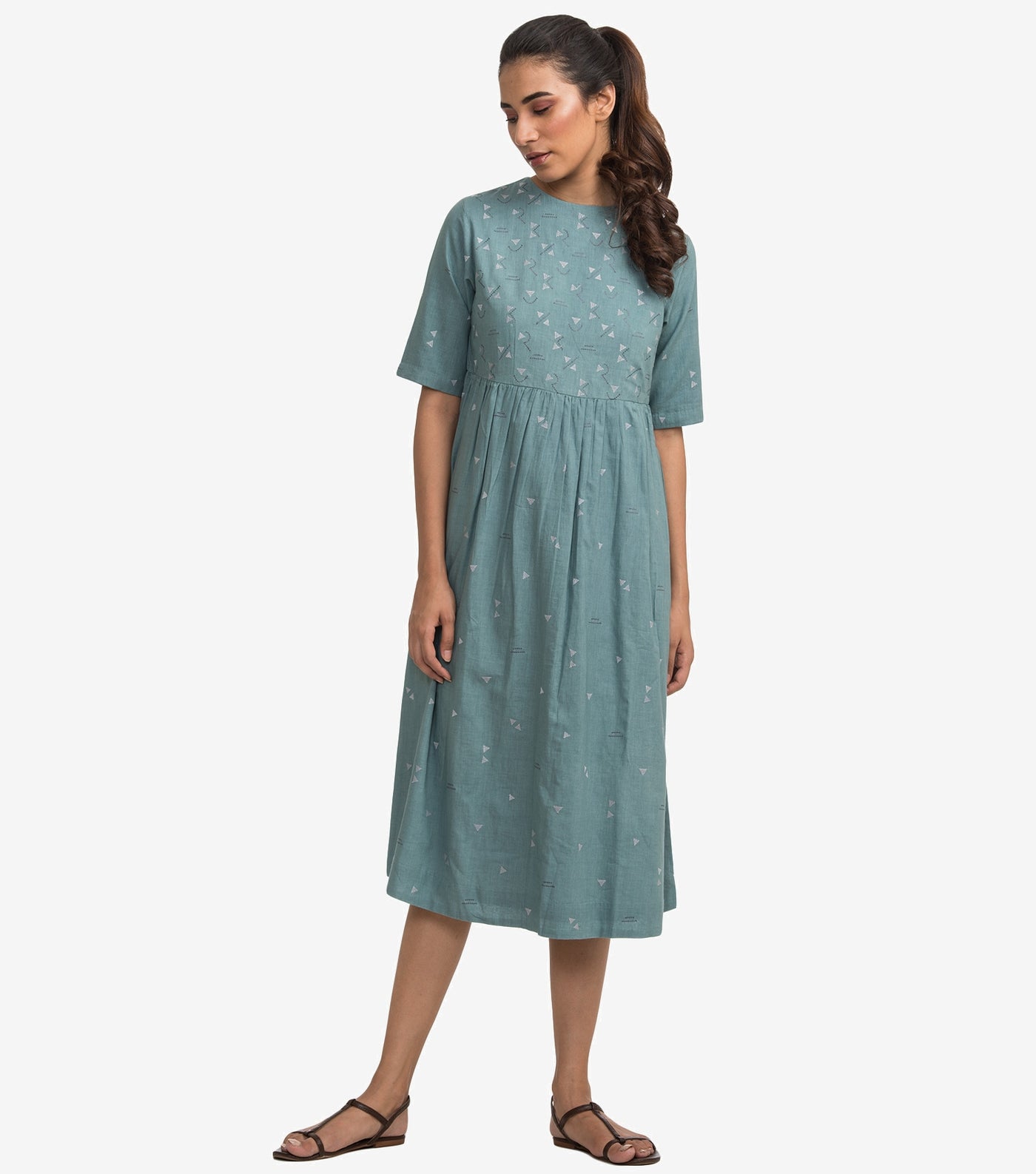 Blue cotton embroidered dress