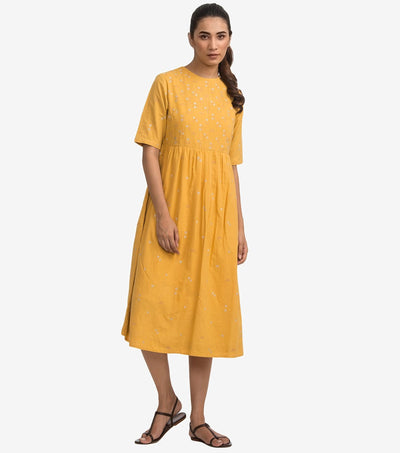 Yellow cotton embroidered dress