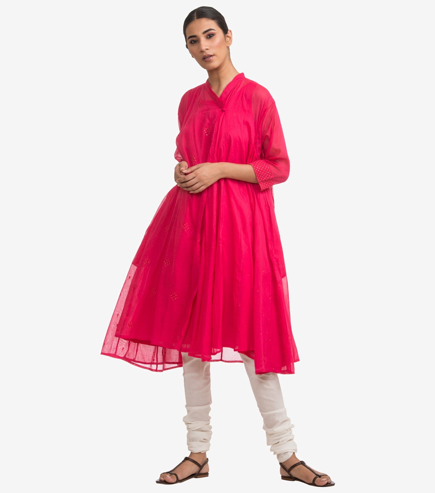Pink fine cotton embroidered choga