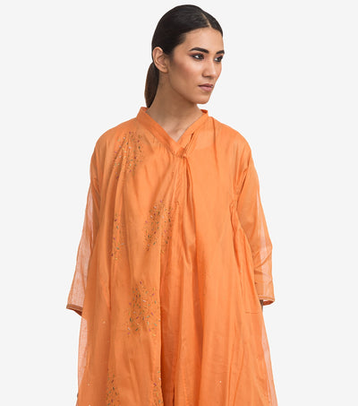 Orange fine cotton embroidered choga