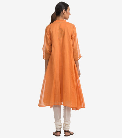 Orange fine cotton embroidered choga