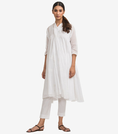 White fine cotton embroidered choga