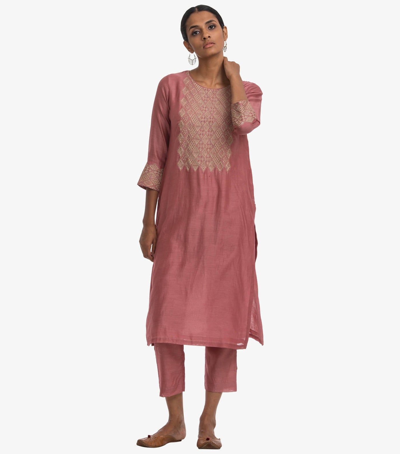 Pink chanderi embroidered kurta