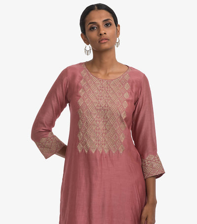 Pink chanderi embroidered kurta