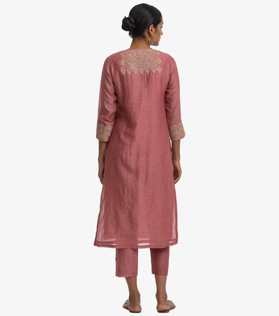 Pink chanderi embroidered kurta