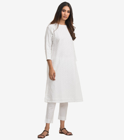 White embroidered cotton kurta