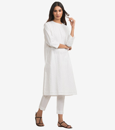 White embroidered cotton kurta