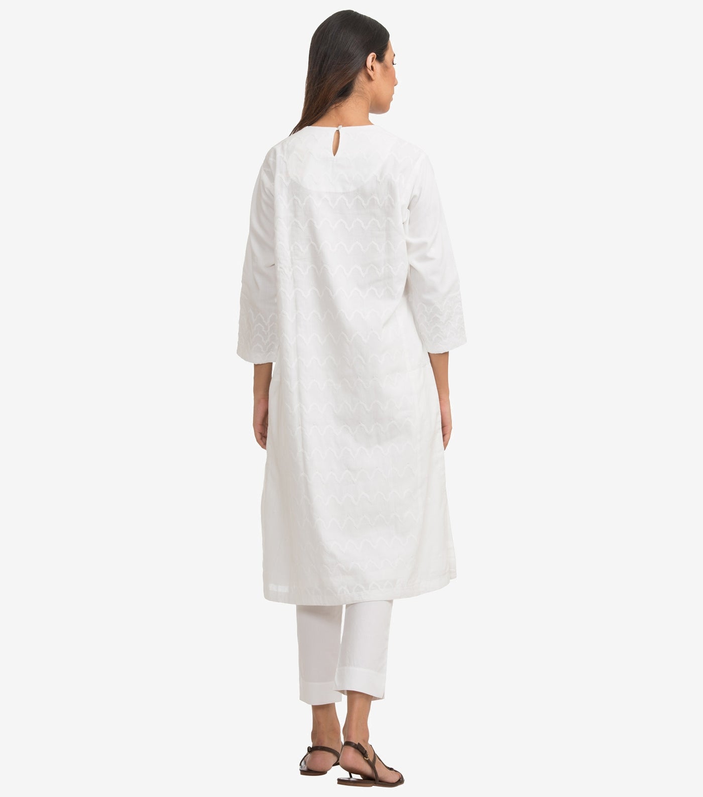 White embroidered cotton kurta