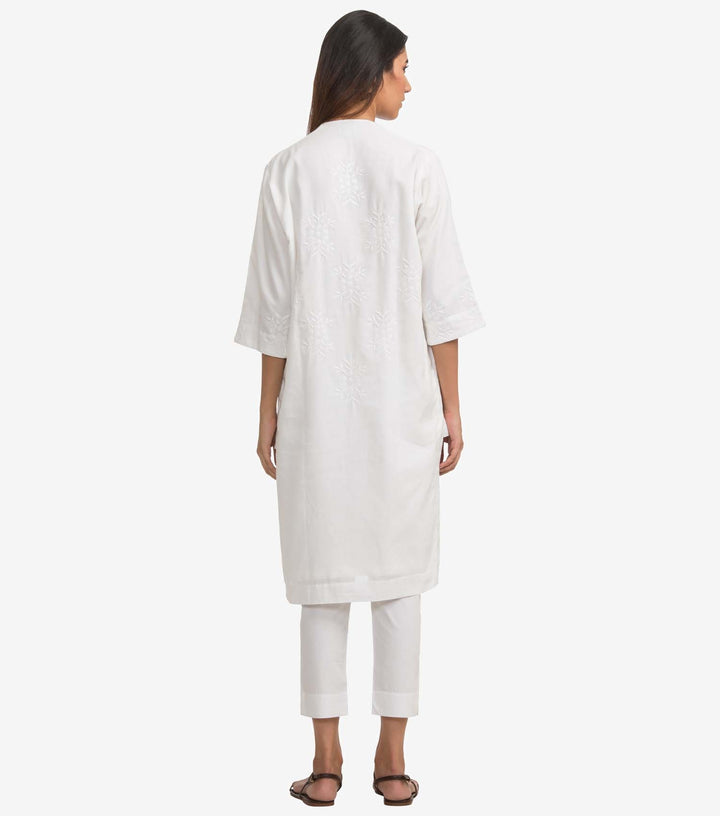 White cotton Chikankari Embroidered kurta