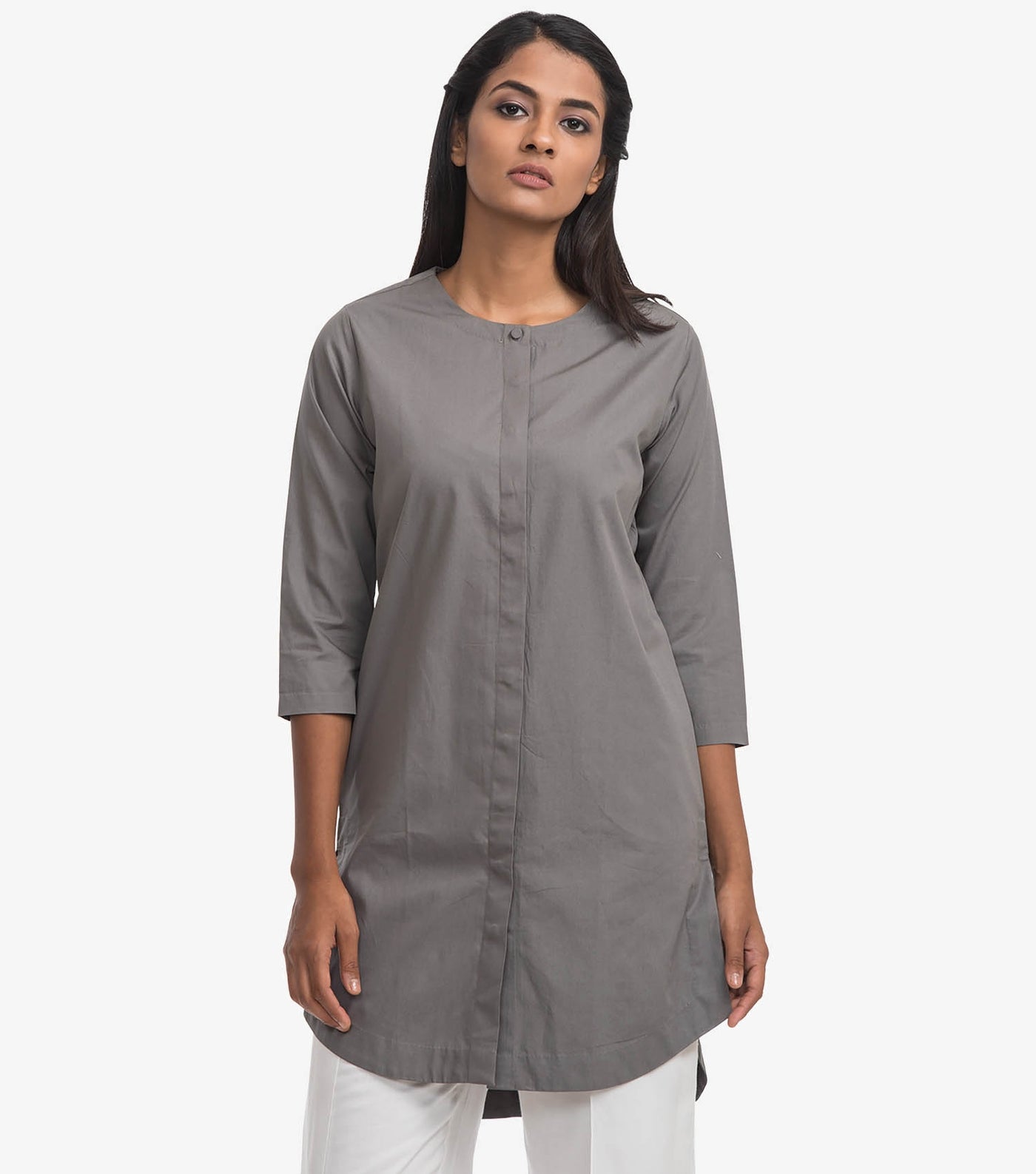 Grey solid cotton poplin shirt