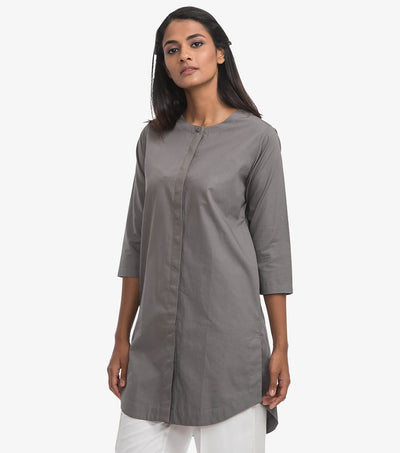 Grey solid cotton poplin shirt