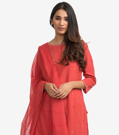 Coral Embroidered Cotton Suit Set