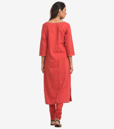Coral Embroidered Cotton Suit Set