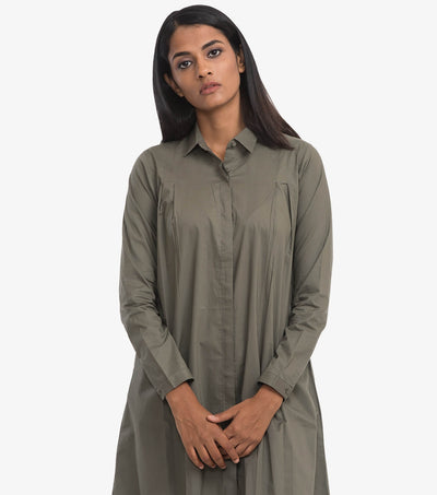 Olive poplin solid shirt dress