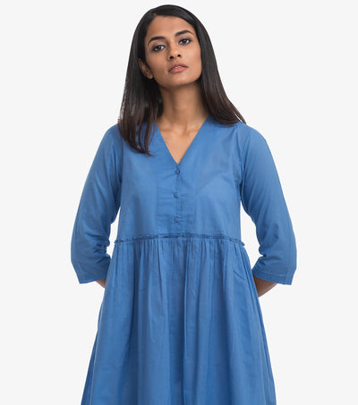 Blue Cotton Cambric Solid Dress