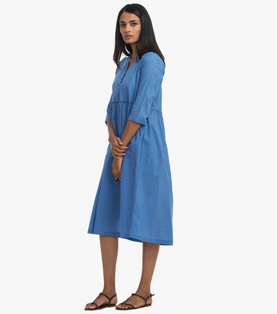 Blue Cotton Cambric Solid Dress