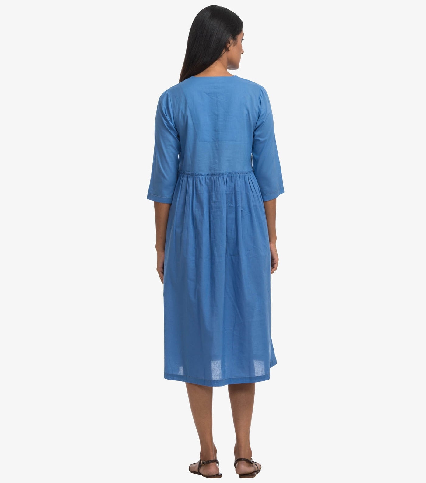 Blue Cotton Cambric Solid Dress