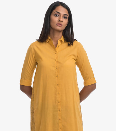 Yellow cotton solid shirt dress