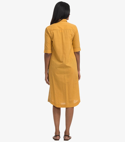 Yellow cotton solid shirt dress