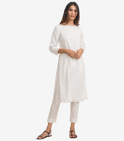 White cotton embroidered suit set