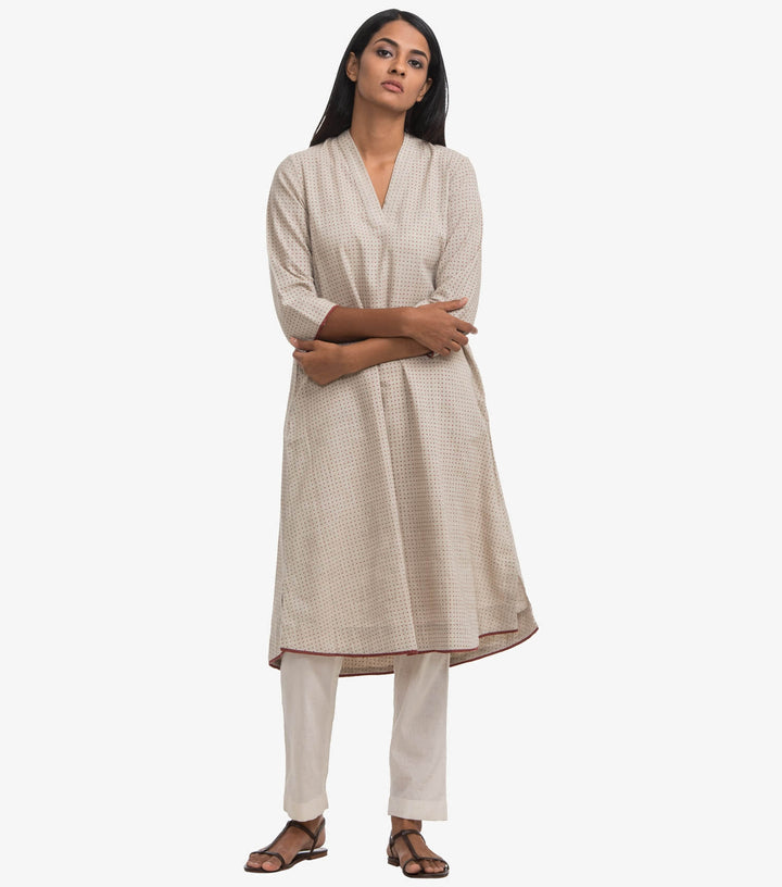 Beige khadi printed kurta