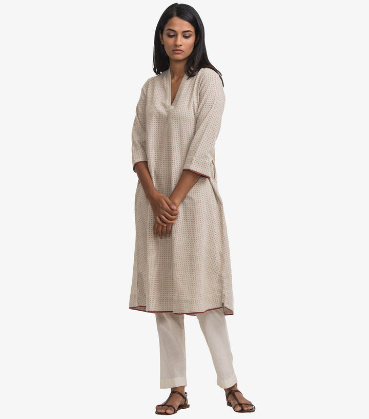 Beige khadi printed kurta