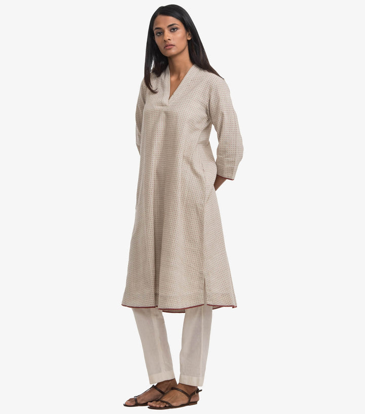 Beige khadi printed kurta