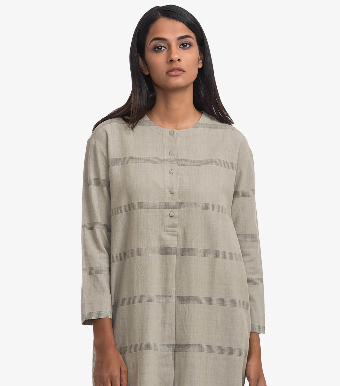 Grey khadi cotton striped kurta