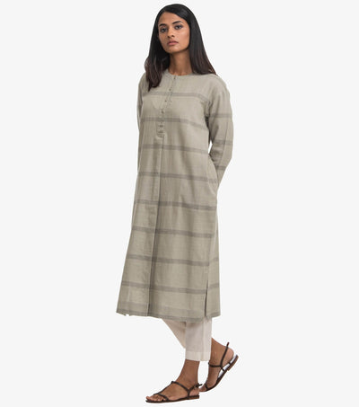 Grey khadi cotton striped kurta