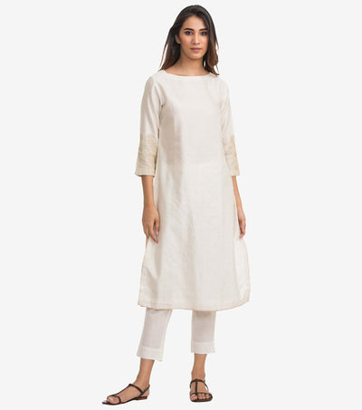 Natural silk chanderi embroidered kurta