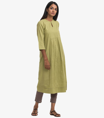 Green solid cotton flared kurta