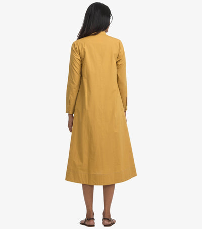 Mustard Cotton Poplin Flared Dress