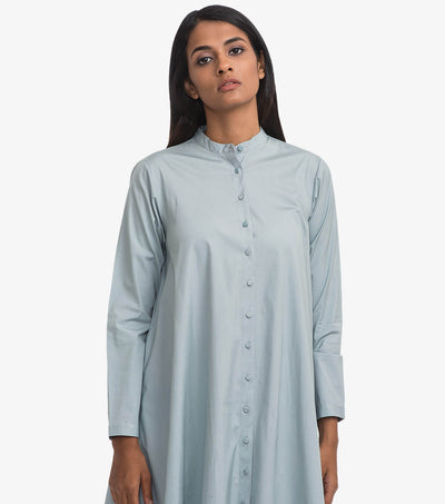 Blue cotton poplin flared dress