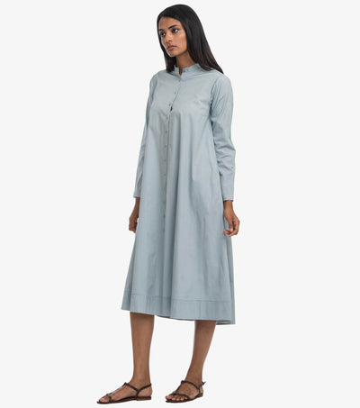 Blue cotton poplin flared dress