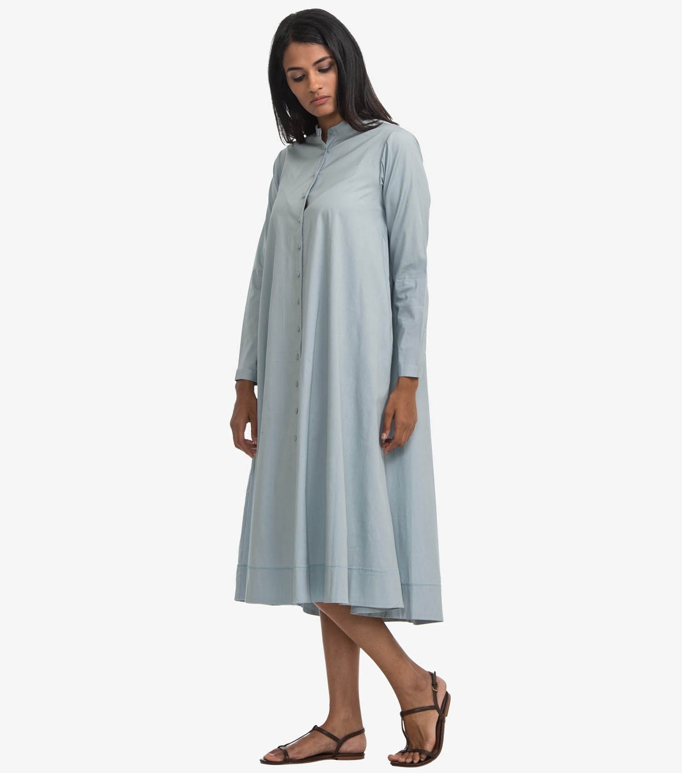 Blue cotton poplin flared dress