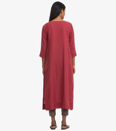 Red khadi cotton checked kurta