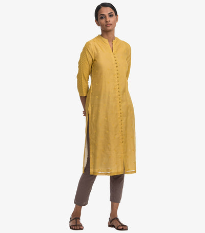 Yellow chanderi embroidered cape