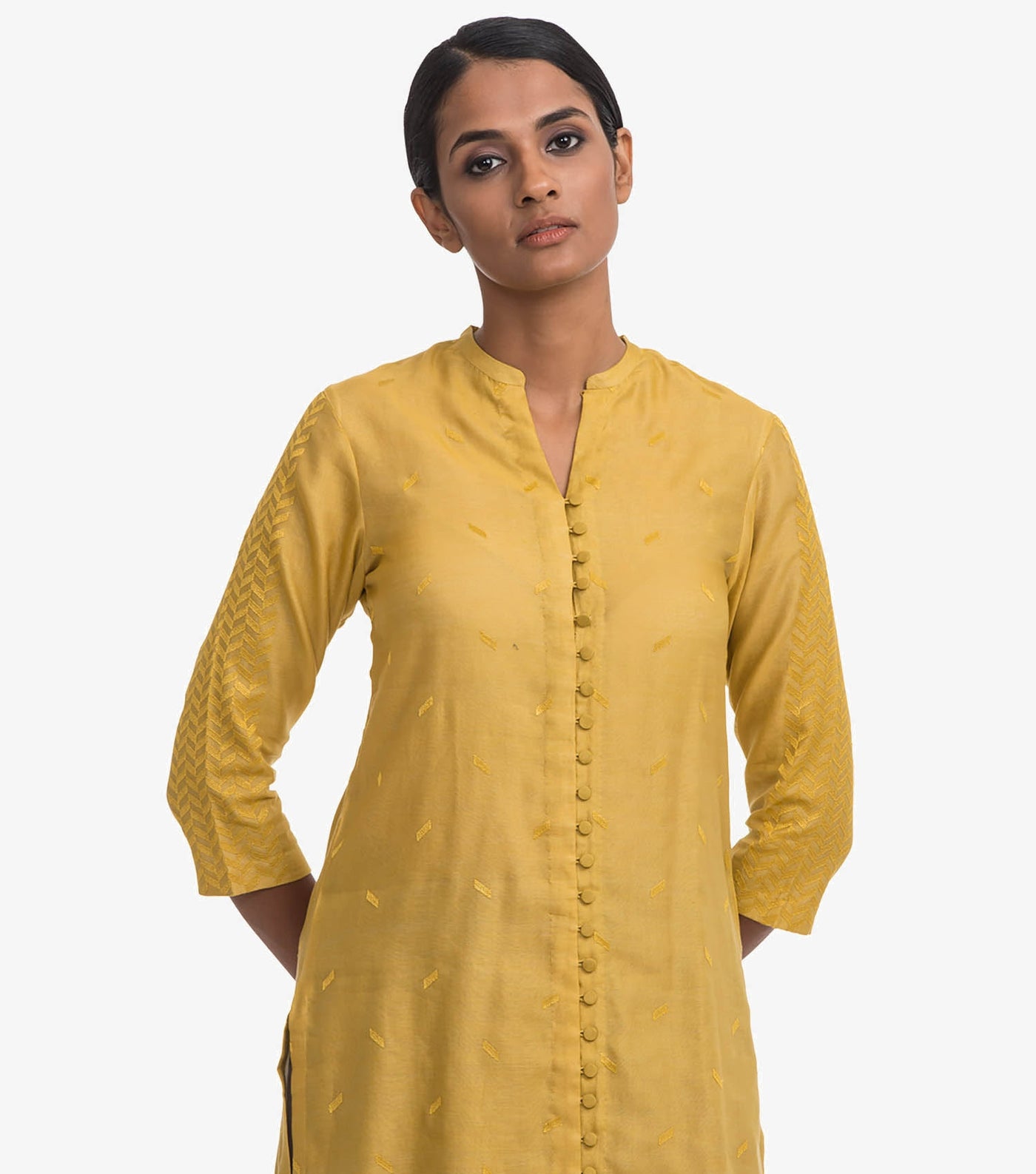 Yellow chanderi embroidered cape
