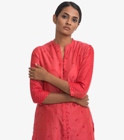 Coral chanderi embroidered cape