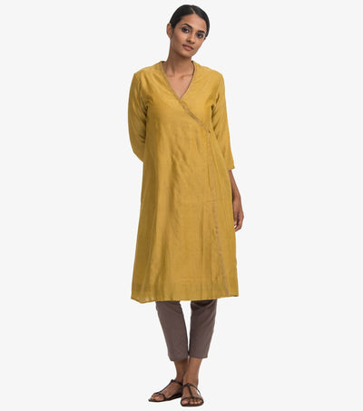 Yellow chanderi angrakha kurta