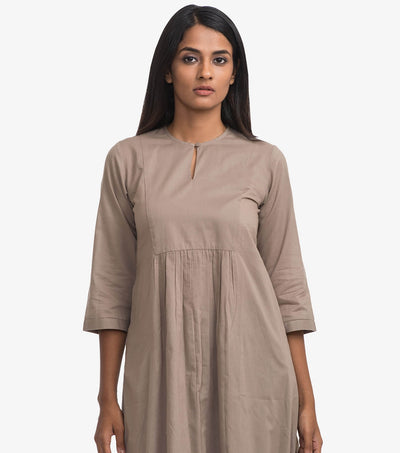 Beige cotton solid flared kurta